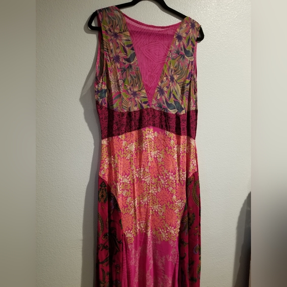 The Territory Ahead 100% Silk Boho Patchwork Pattern Maxi Dress Size 14 - Picture 3 of 8